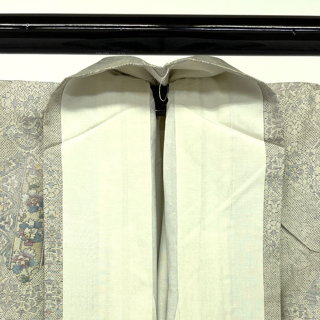 White Oshima Tsumugi, Length 163cm, Sleeve length 66cm, Floral chintz pattern, 7 marks, Pure silk, A rank, Lined, White, 1116000573311