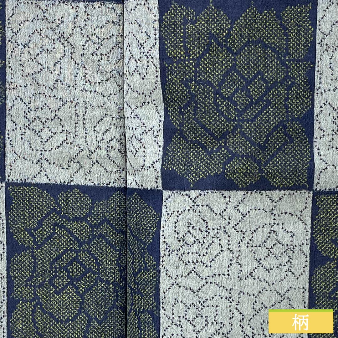 紬 正絹 Sランク 身丈159cm 裄丈63cm 灰色(はいいろ) 紺色(こんいろ) 市松 抽象模様 単衣 グレー系 1116004682322