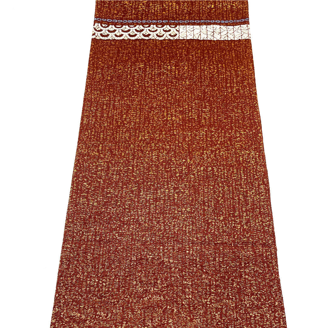 【未仕立】袋帯 正絹 NEWランク 幾何学模様 横段 単衣 帯丈449cm 六通 カジュアル 茶系 1123002541314