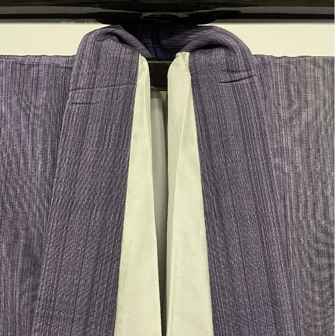 紬 身丈158cm 裄丈64cm 縞模様 正絹 Aランク 袷 紫系 1116001103320