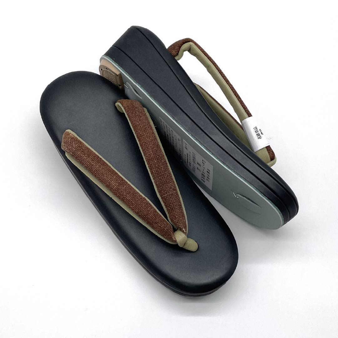 (Like New) Casual Zori and Bag Set with Sake Bag, Low-Rebound Zori with La Sole, Size M, Brown, Item Number: 1133000341314