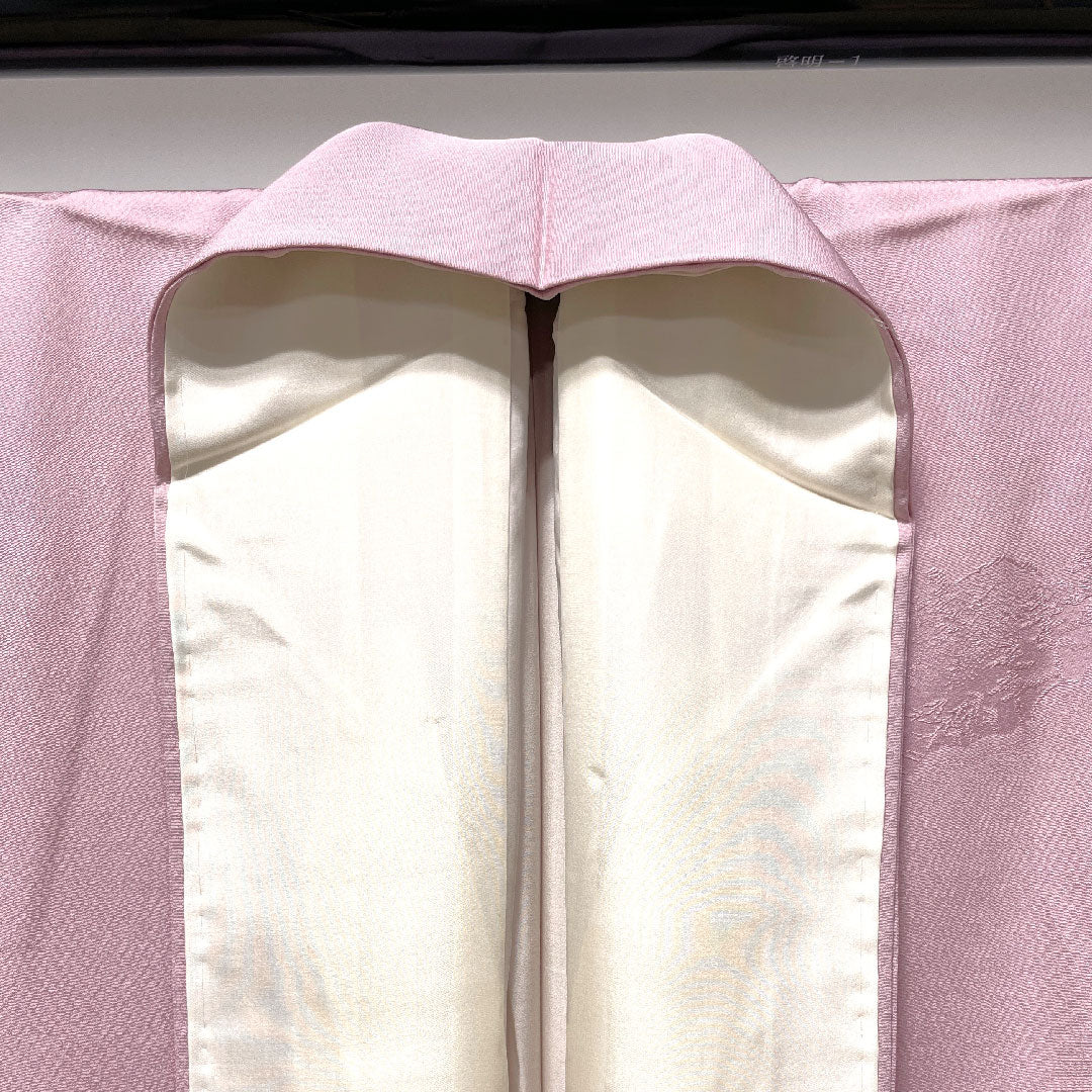 Homongi Awase, Length 153.5cm, Sleeve-to-shoulder 61.5cm, Obi-beni color, Landscape pattern, Gradation dyeing, Pure silk, S Rank, Pink系, 1112002202213