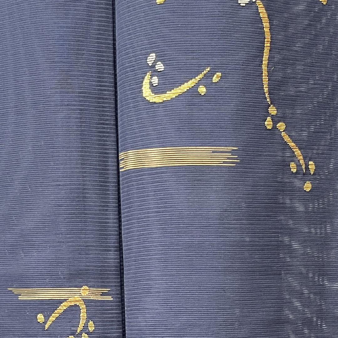 Visiting kimono, summer, length 158cm, sleeve length 66cm, dark color, silk, Takeyamachi embroidery, abstract pattern, bellflower with three scales, pure silk, S rank, navy blue, 1112002772318