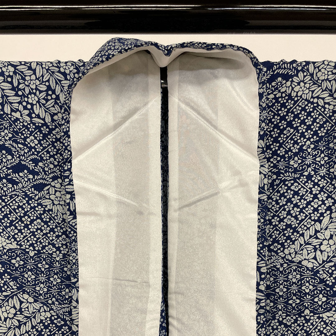 小紋 身丈162.5cm 裄丈64cm 単衣 花柄 正絹 Sランク 紺系 1115000162318
