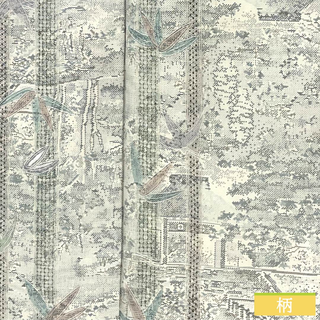 紬 正絹 Aランク 身丈157cm 裄丈62.5cm 白大島 9マルキ 汕頭刺繡 風景模様 袷 白系 1116005253311