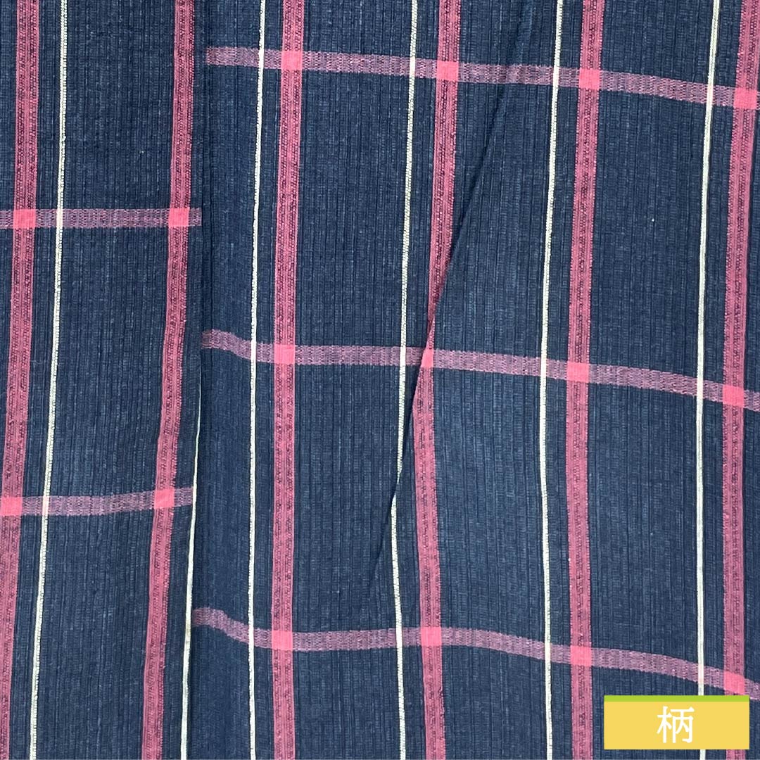 Yukata Cotton Length 154cm Sleeve length 65cm B rank Single layer Navy blue Indian indigo Shijira weave Check pattern 1118005624218