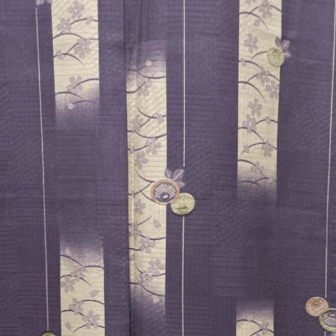 Summer pure silk komon length 165.5cm sleeve length 66.5cm deep purple cherry blossom dew grass flower pattern silk S rank purple 1132000132520