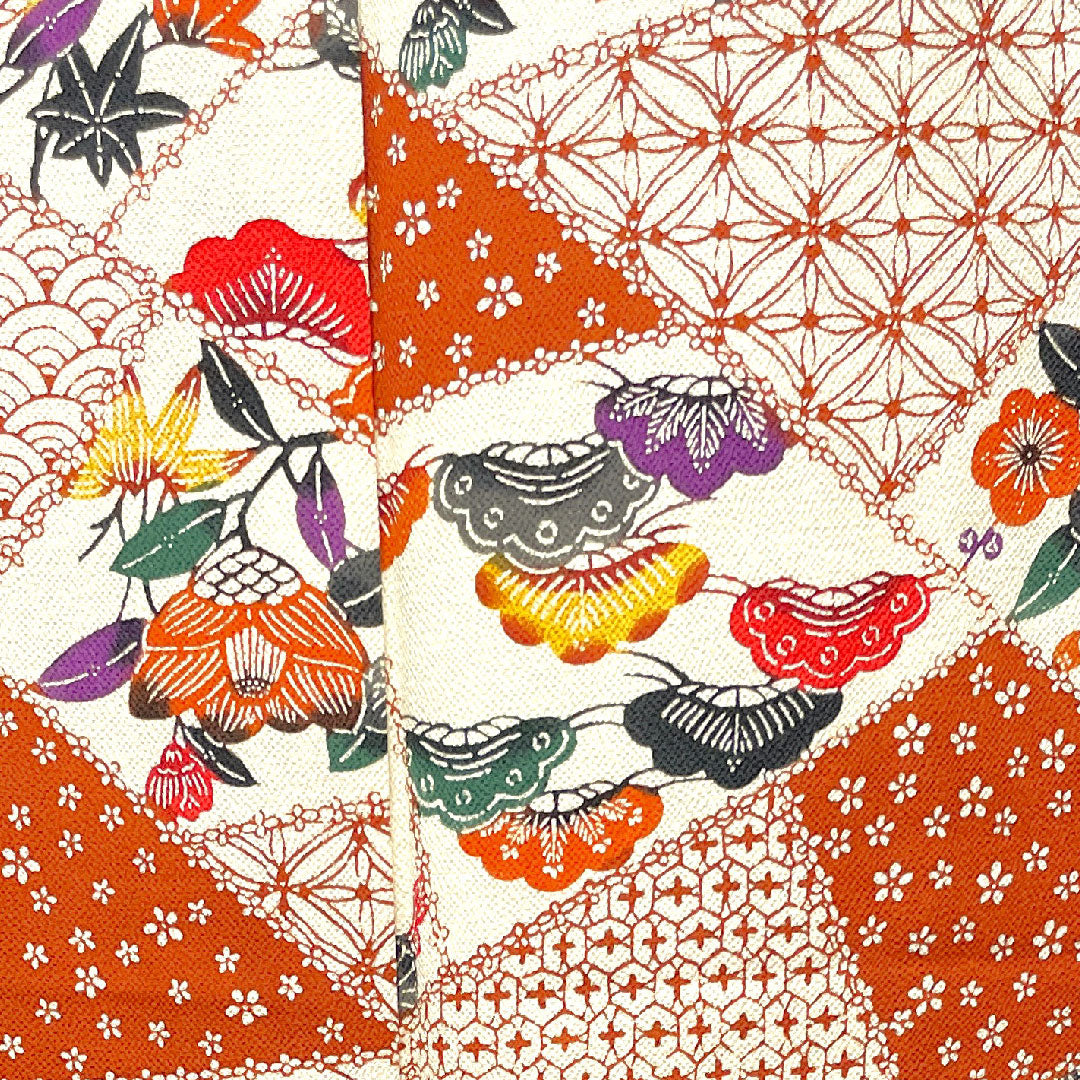 Komon (small pattern) silk, S rank, length 160.5cm, sleeve length 65.5cm, lined, Kyoto Bingata pattern, auspicious motif, basting thread included, unused, white, 1115007252411