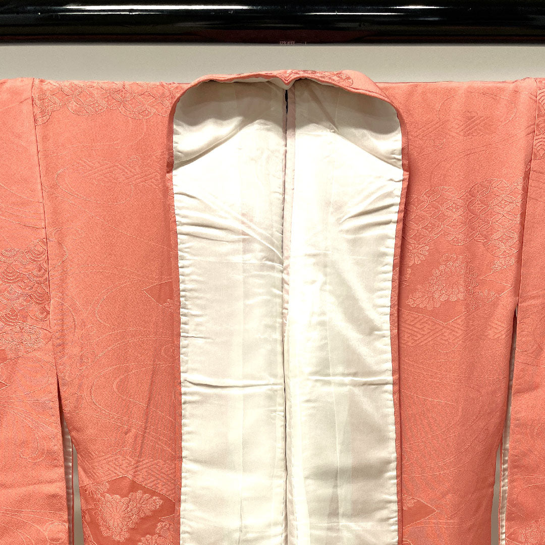 色無地 長春色 吉祥文様 身丈160cm 裄丈63.5cm 袷 正絹 Sランク ピンク系 1114000612413