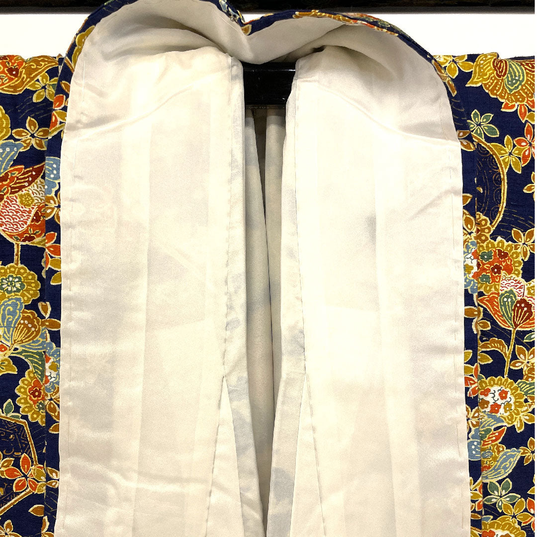小紋 身丈162.5cm 裄丈63.5cm 袷 草花模様 正絹 Sランク 紺系 1115001422418