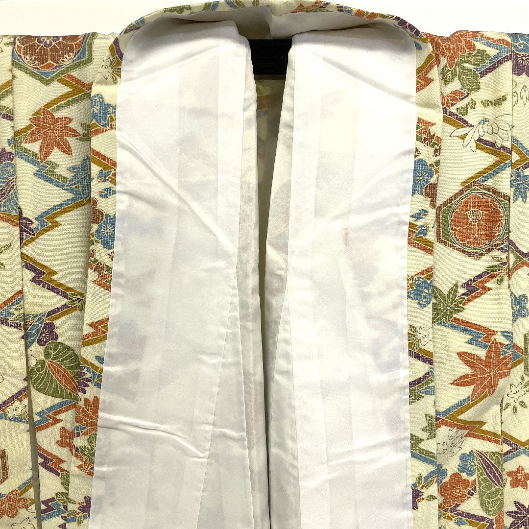 小紋 身丈157.5cm 裄丈64cm 袷 松皮菱 古典柄 ポリ Sランク クリーム系 1115000712315