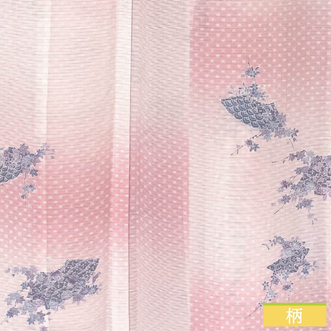 Summer Polyester Kimono, Komon, S Rank, Length 162.5cm, Sleeve to Shoulder 64.5cm, Asabeni-iro (pale red), Ichimatsu Check and Classic Patterns, Washable Kimono, Ro (gauze-weave), Pink Tones, 1132003272413