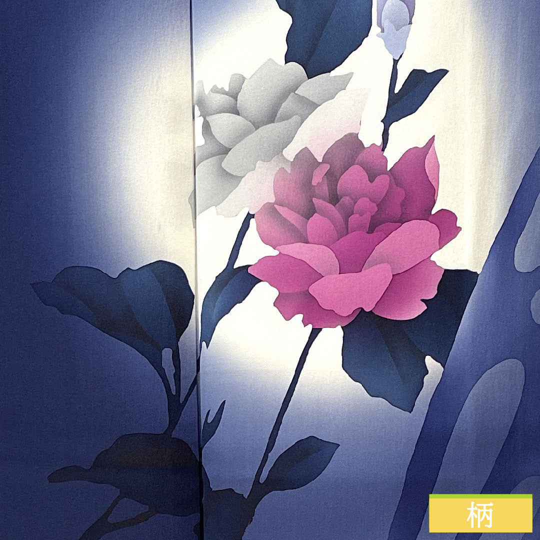 Homongi, pure silk, lined, length 159cm, sleeve length 65cm, dark blue, butterfly, rose, A rank, navy blue, 1112005883318