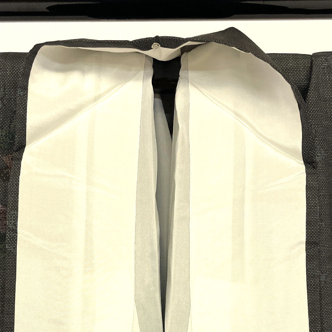 Oshima Tsumugi, Length 167cm, Sleeve Length 64cm, Flower and Leaf Pattern, 7 Marks, Pure Silk, S Rank, Awase, Gray, 1116000892422