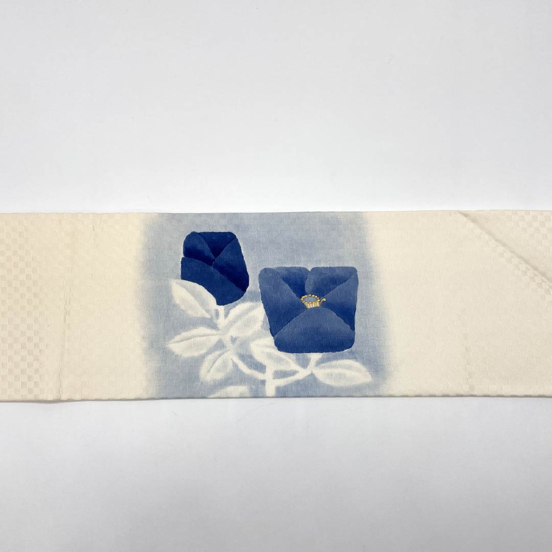 Nagoya obi, dyed obi, camellia, artist's work, obi length 396cm, pure silk, S rank, point pattern, casual, white, 1124006712411, Nagoya tailoring
