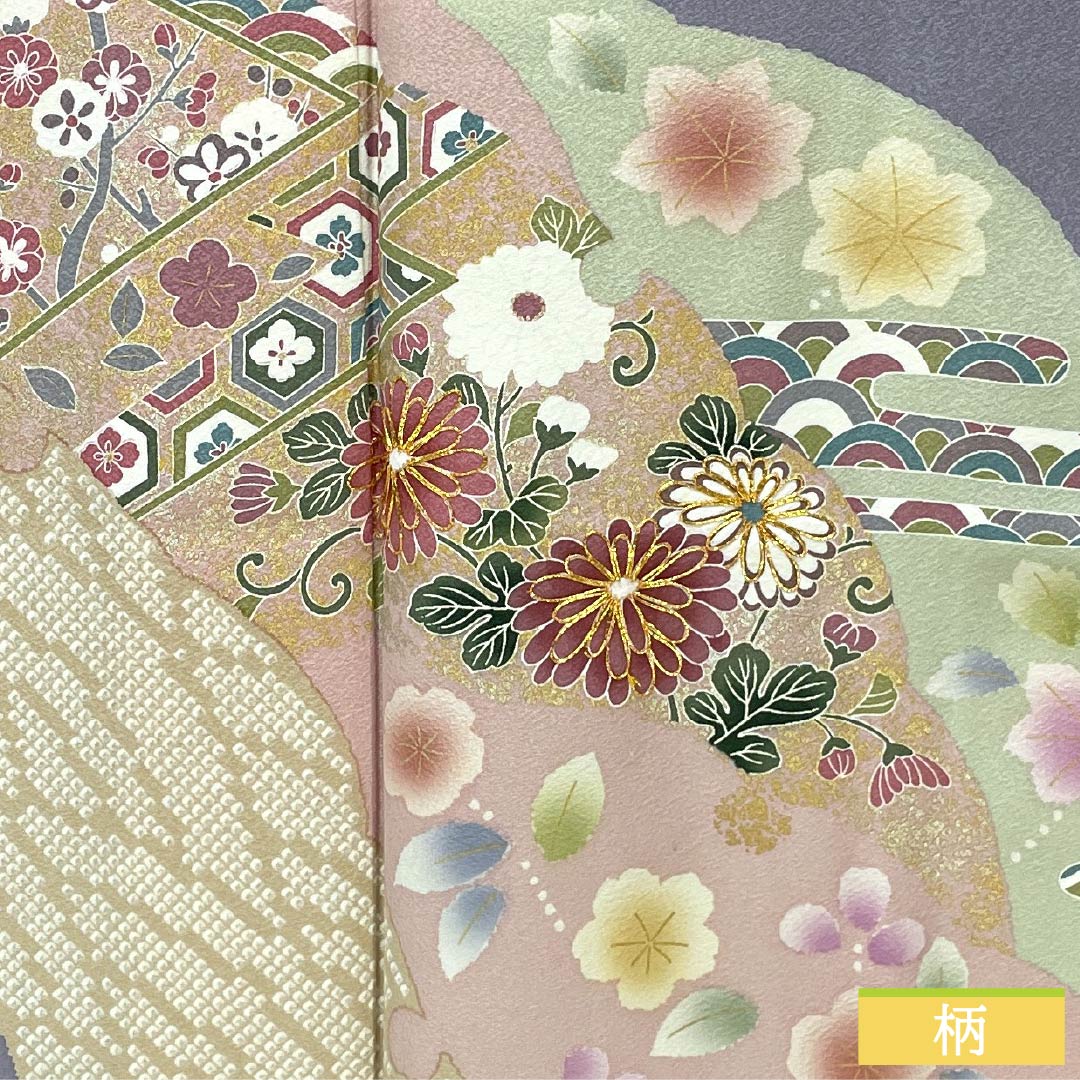 Visiting Kimono, Pure Silk, S Rank, Lined, Length 155cm, Sleeve Length 66cm, Light Gray (Usunezuiro) and Noble Gray (Kizoku Nezuiro) with Kyoto Yuzen Pattern and Floral Design, Gray Tones, Product Number: 1112006312322