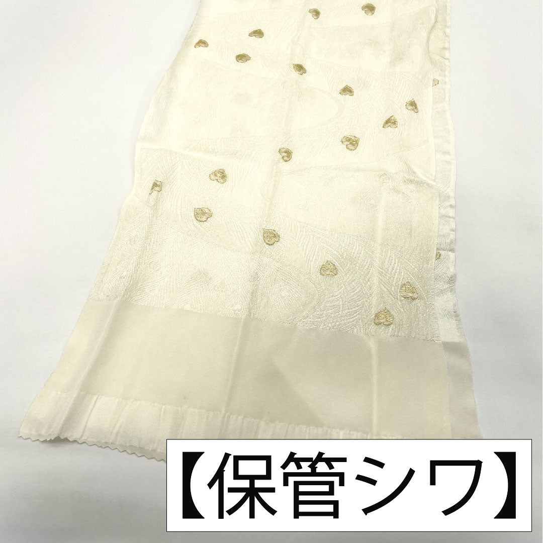 Used - Excellent Condition - Obiage and Obijime Set, Pure Silk, Rank B, Unohana-iro (off-white), For Tomesode, Pure Gold, Peacock Feather Pattern, Length approx. 152cm, Width approx. 1.8cm, Formal, White-toned, 1141000414311