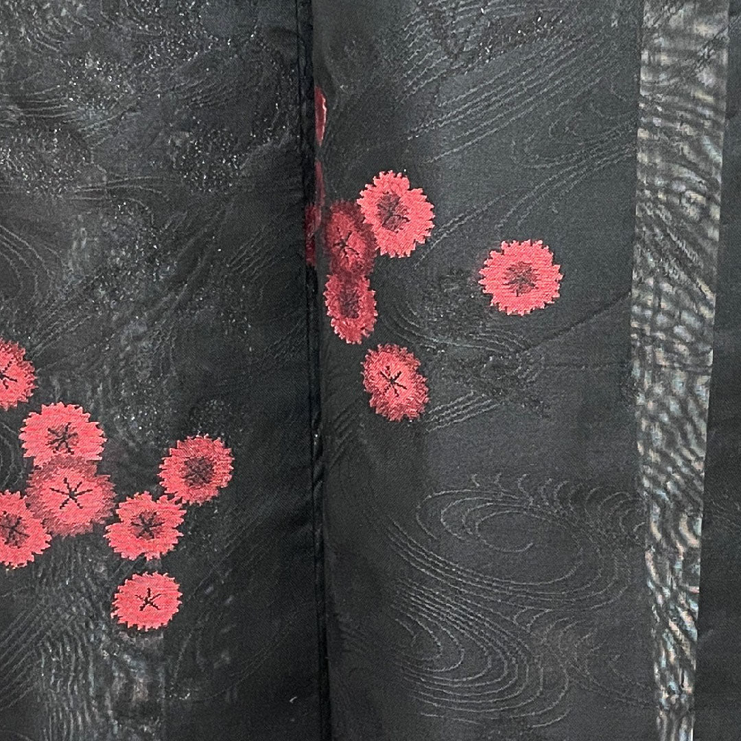 Summer kimono, polyester, small pattern, length 152.5cm, sleeve length 63cm, flowing water, chrysanthemum, washable kimono, gauze, A rank, black, 1132001243210