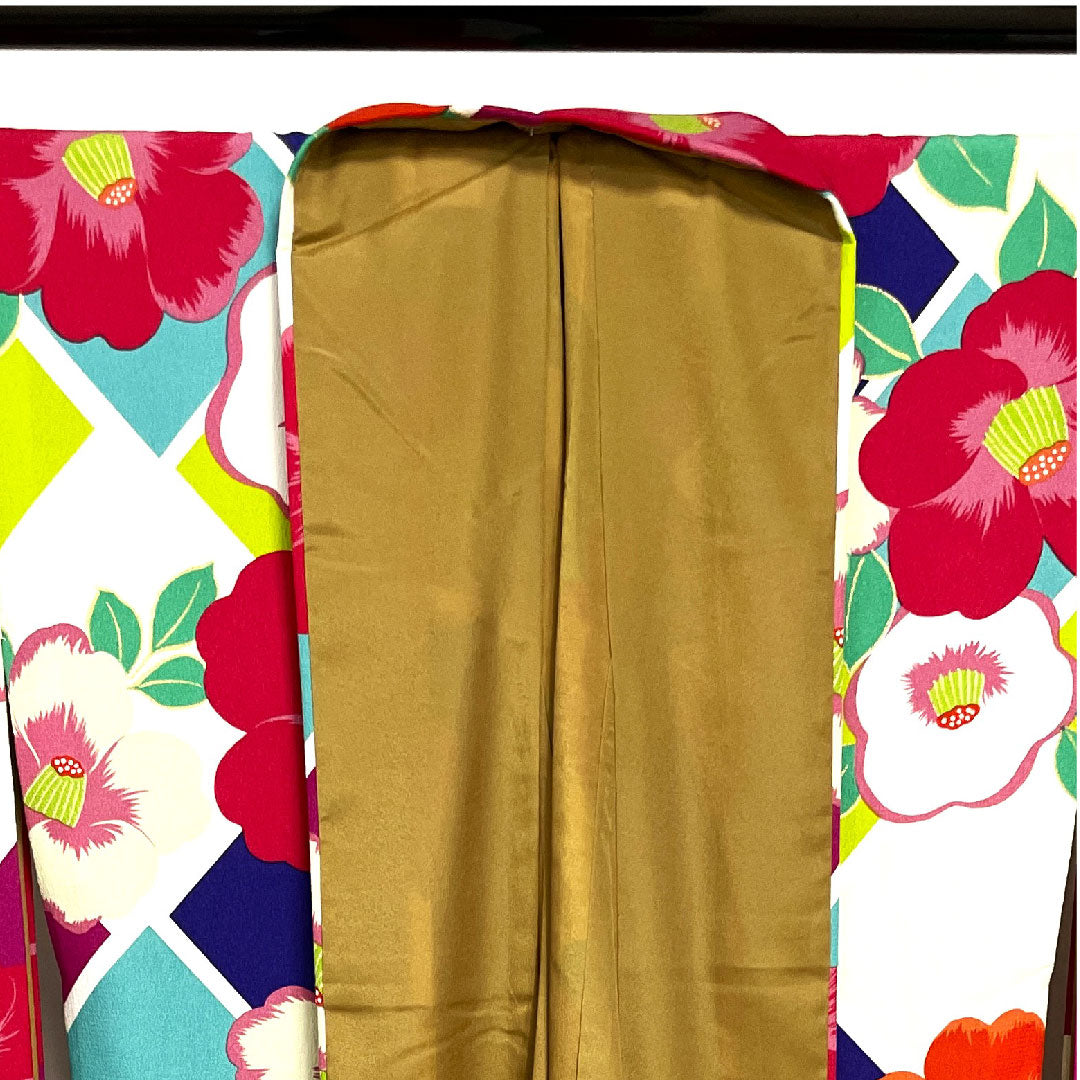 Long-sleeved kimono, length 169cm, sleeve length 68cm, lined, washable, camellia, poly, S rank, gradation, 1113001132599