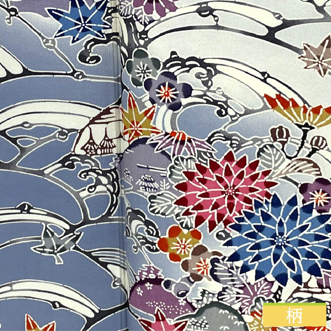 Visiting Kimono, Pure Silk, Grade A, Lined, Length 158cm, Sleeve Length 65cm, Navy Blue, Kyoto Bingata Flower Design, Blue Basting Thread Included, Product Number: 1112007023317