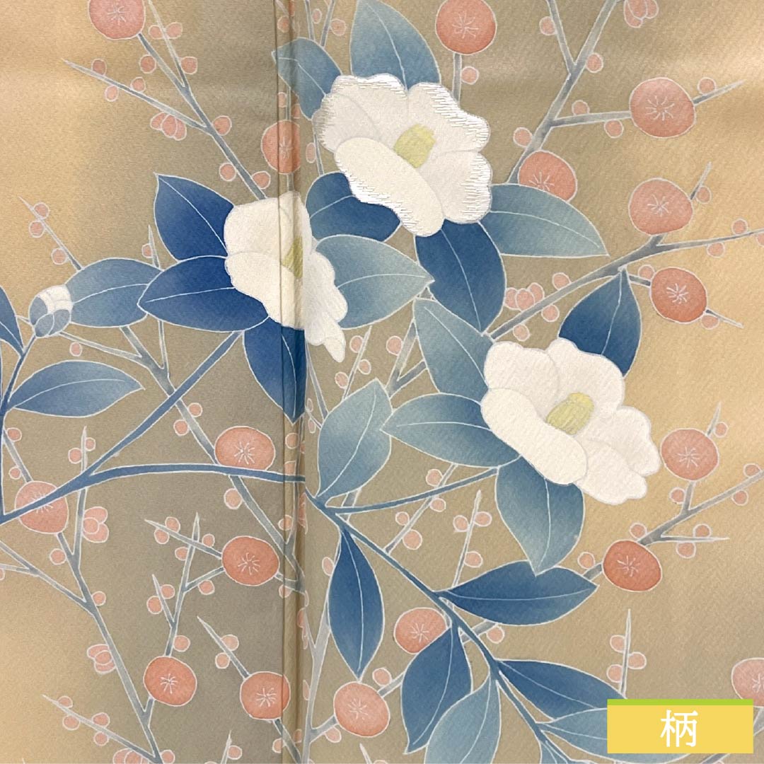 Visiting Kimono, Pure Silk, Grade A, Lined, Length 166.5cm, Sleeve Length 62.5cm, Light Persimmon, Kyoto Yuzen, Camellia, Orange, Item Number 1112006363526