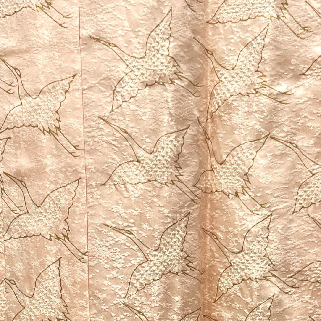 Long undergarment, pure silk, length 135cm, sleeve length 68cm, lined, formal, crane, partially dyed, patterned feathers, S rank, pink, 1129000532413