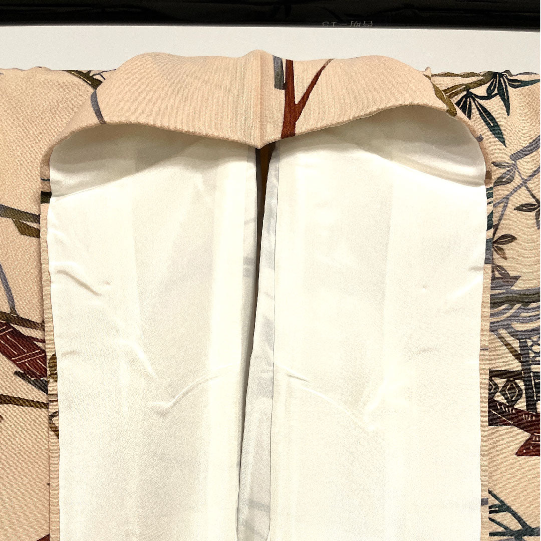 Komon, Length 165.5cm, Sleeve length 66cm, Awase, Washed persimmon color, Stencil dyeing, Landscape pattern, Pure silk, A rank, Pink 1115002093513