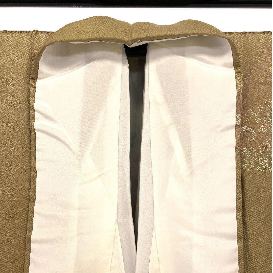 Homongi, lined, length 145.5cm, sleeve length 60cm, Sayagata, flowing water, tie-dye, pure silk, S rank, brown, 1112000302114