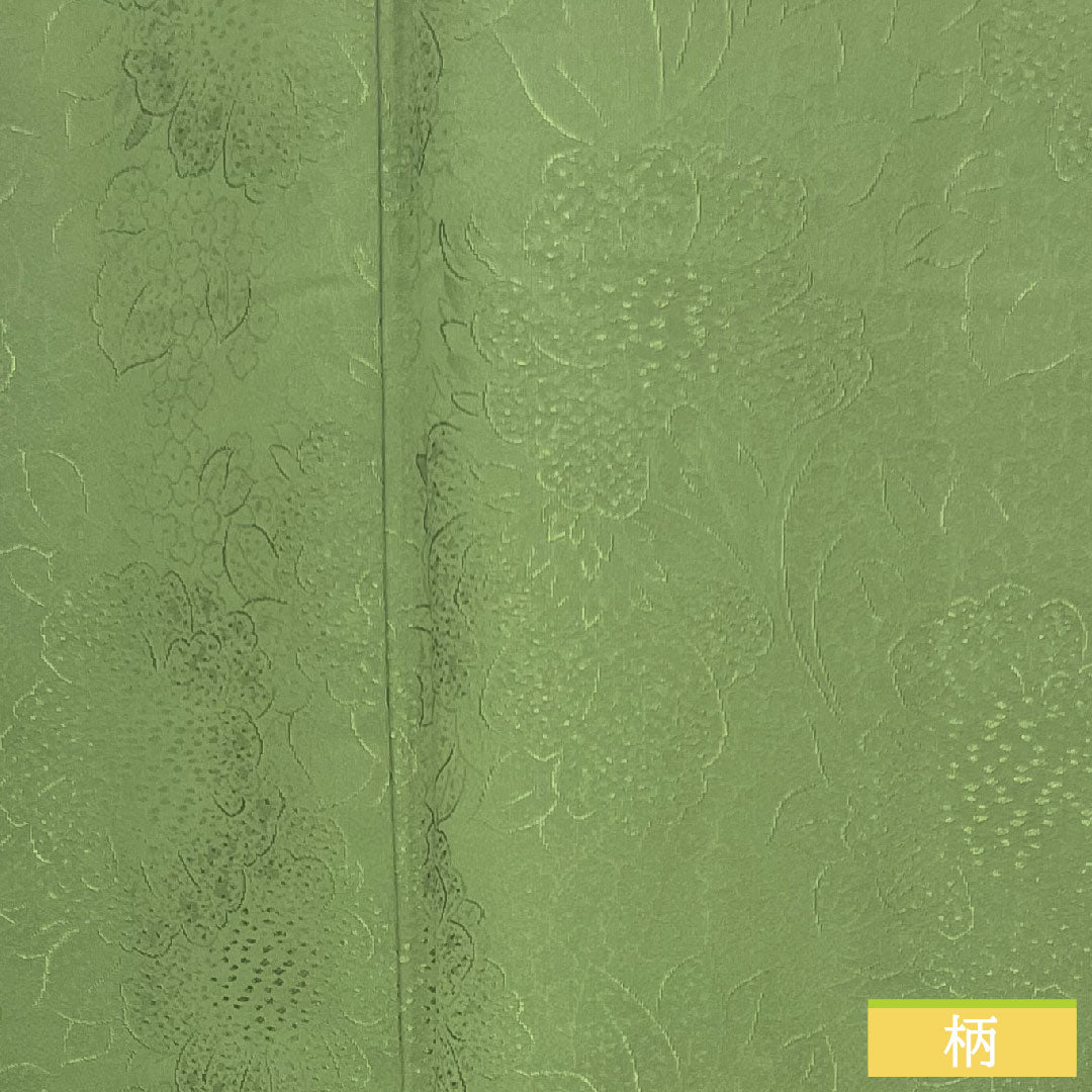 Plain color, pure silk, length 166.5cm, sleeve length 66cm, Bushukan color, silk, circle with paulownia branch, basting thread included, lined, S rank, green, 1114001442519