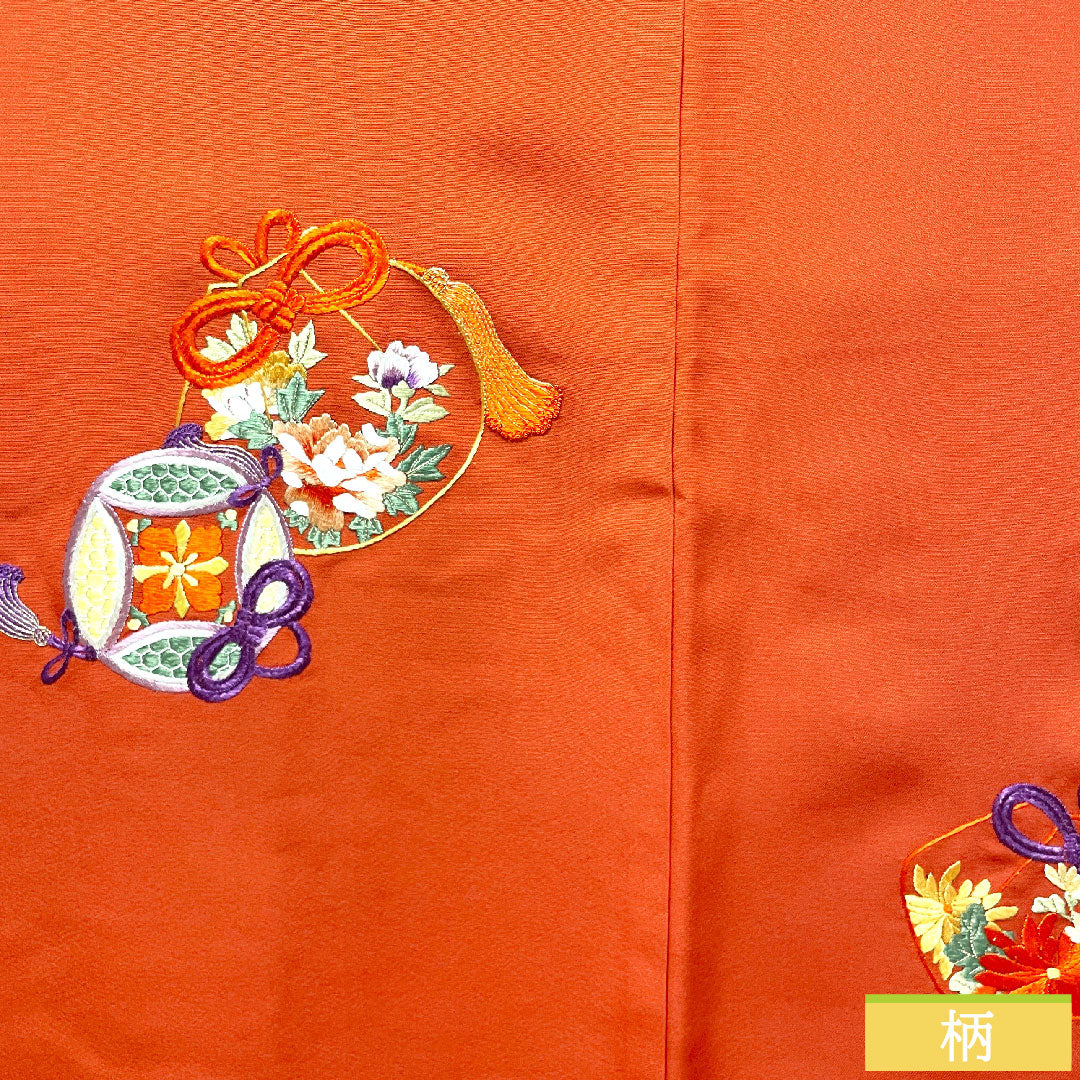Haori (Japanese traditional coat) made of pure silk, length 73.5cm, sleeve length 60.5cm, scarlet, embroidery, rank S, lined, vermilion, 1117000962916