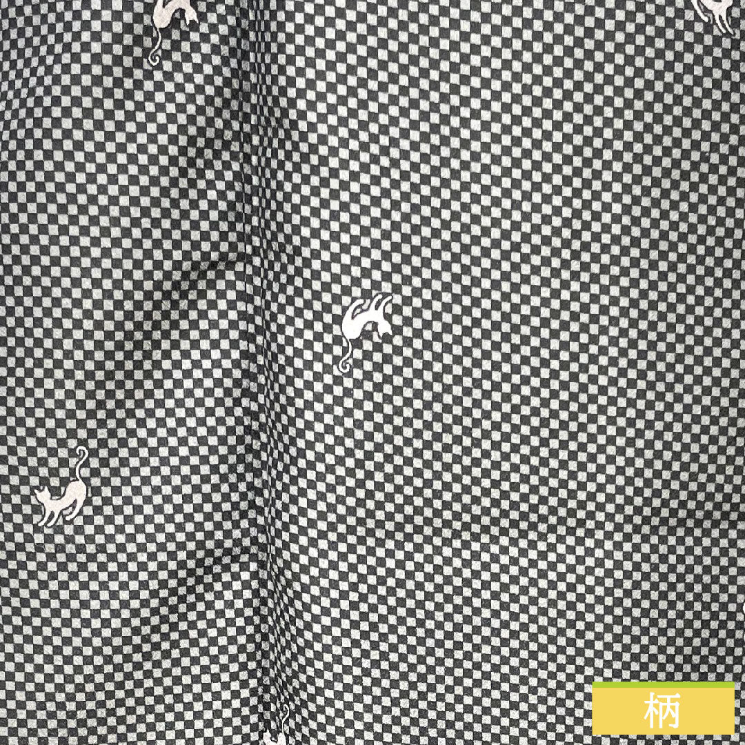 Small pattern, polyester, length 166.5cm, sleeve length 68cm, lined, washable kimono, checkered pattern, cat, S rank, monotone, 1115004382527