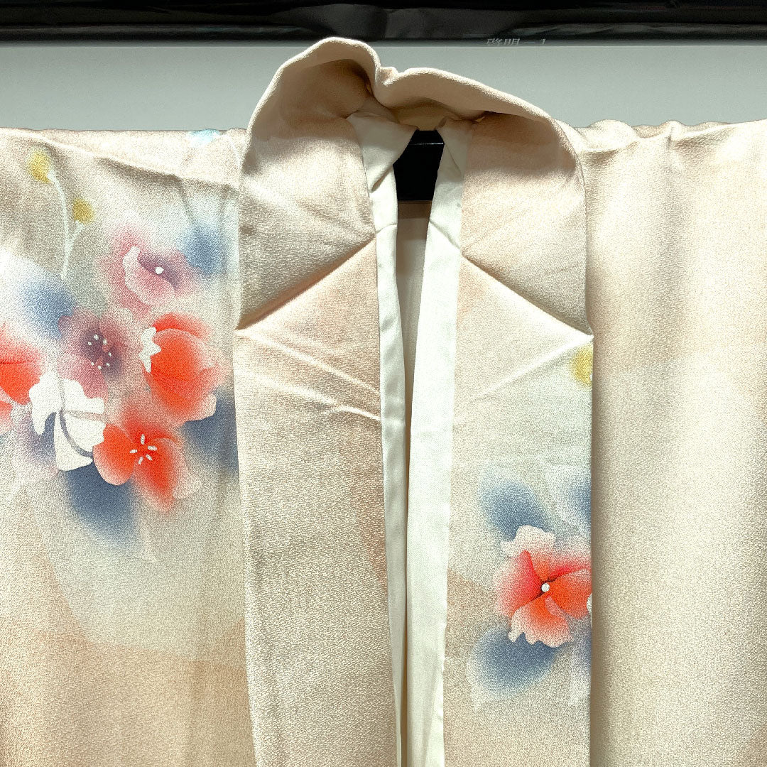 Komon, Length 151cm, Sleeve length 61cm, Awase, Otome color, Wet drawing Yuzen, Floral pattern, Pure silk, A rank, Pink 1115002923213