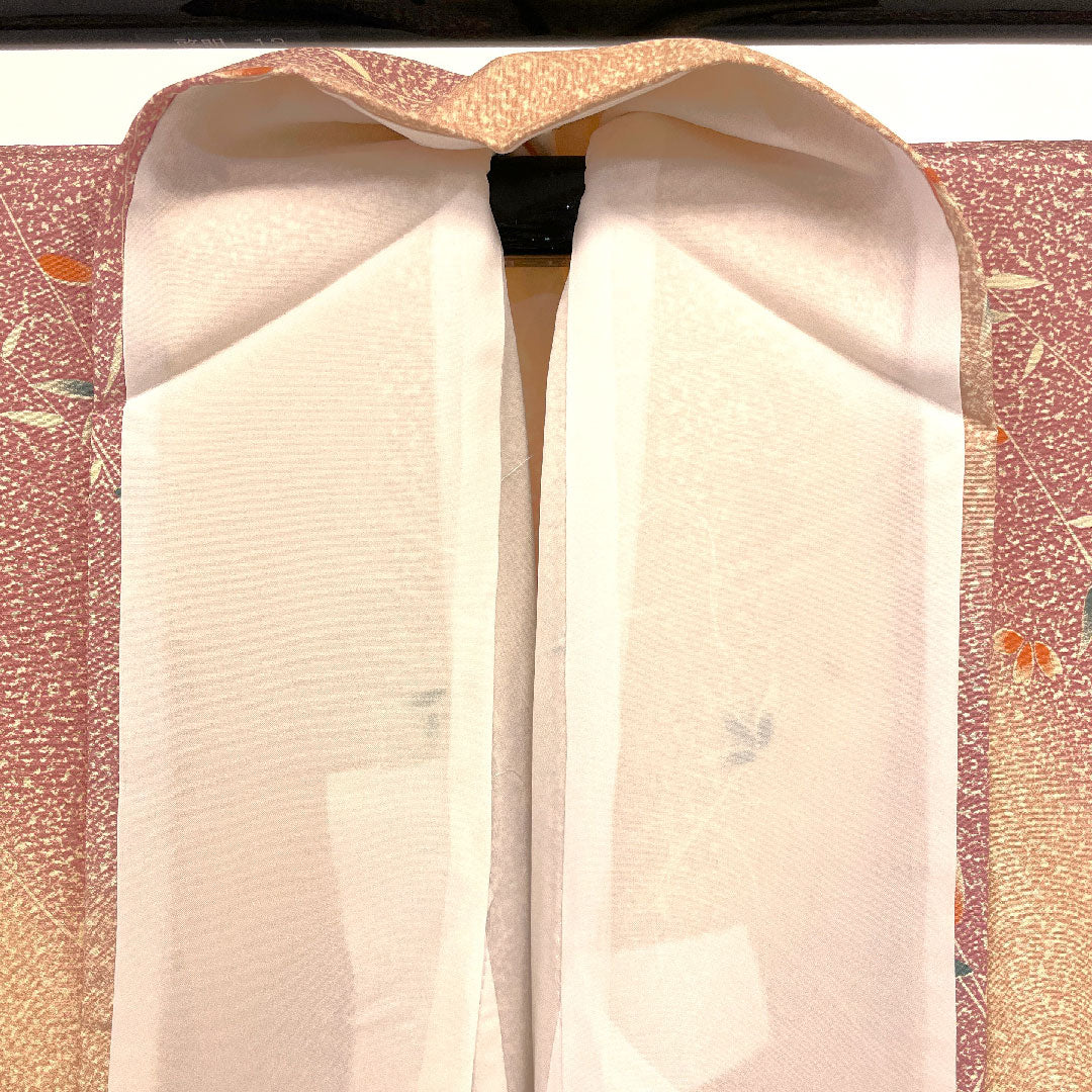 小紋 身丈162.5cm 裄丈64cm 袷 タタキ染 花模様 洗える着物 ポリ Sランク ピンク系 1115000762313