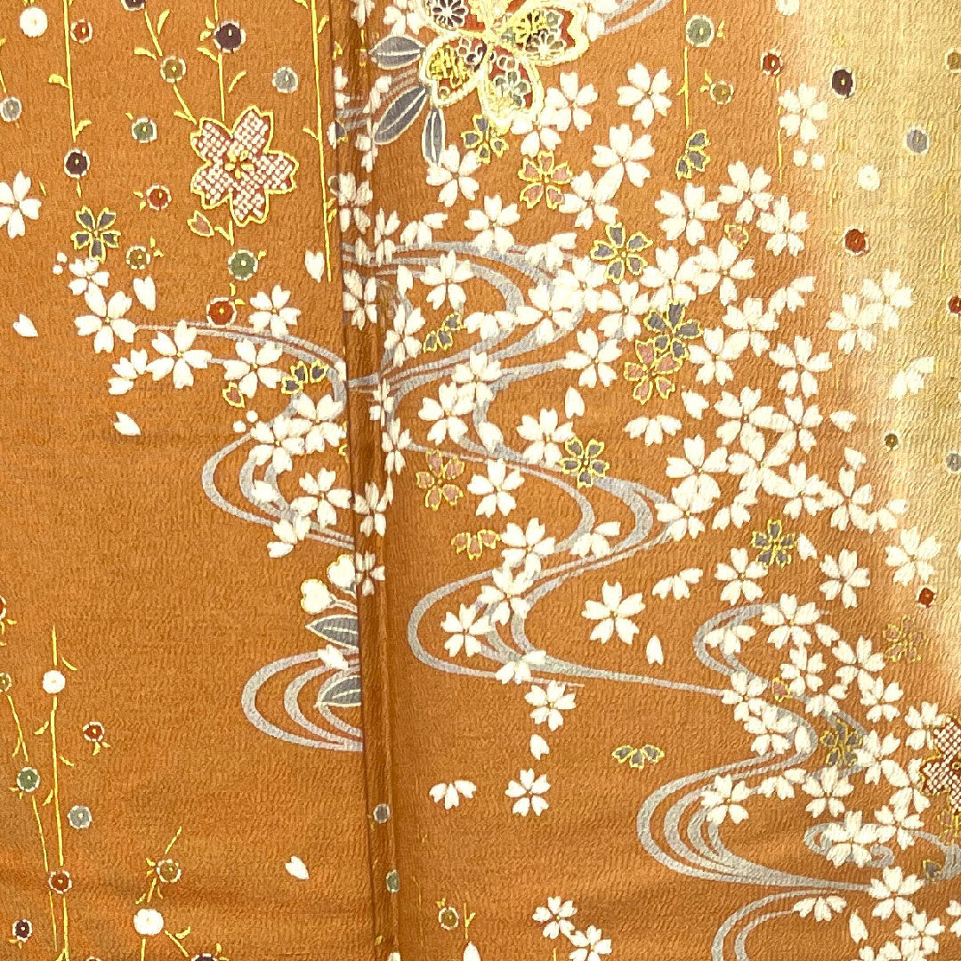 Homongi, pure silk, lined, length 159cm, sleeve length 64cm, Kyoto Yuzen, cherry blossom, with basting thread, unused, S rank, gradation, 1112003132399