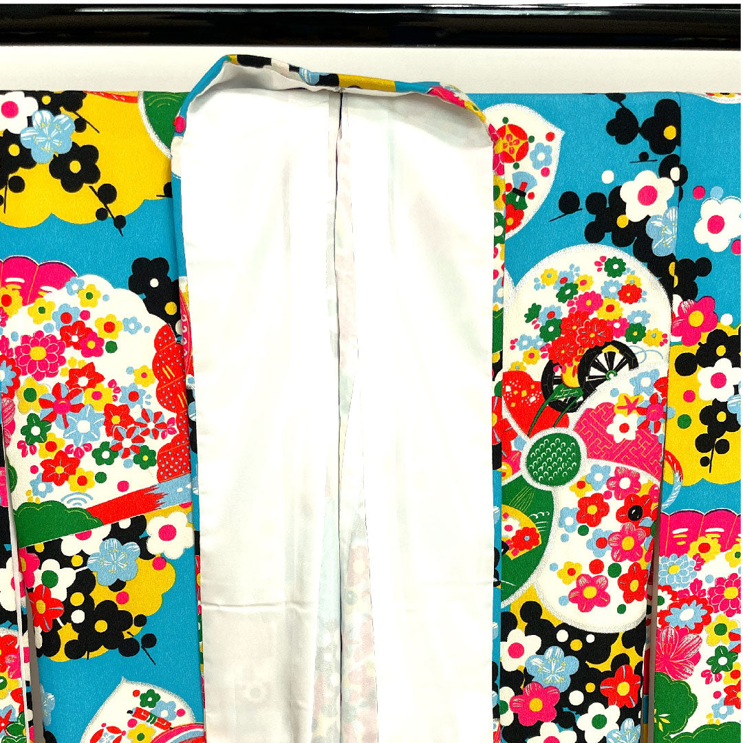 振袖 身丈170cm 裄丈70cm 袷 新橋色 洗える着物 梅 ポリ Sランク 青系 1113000982617