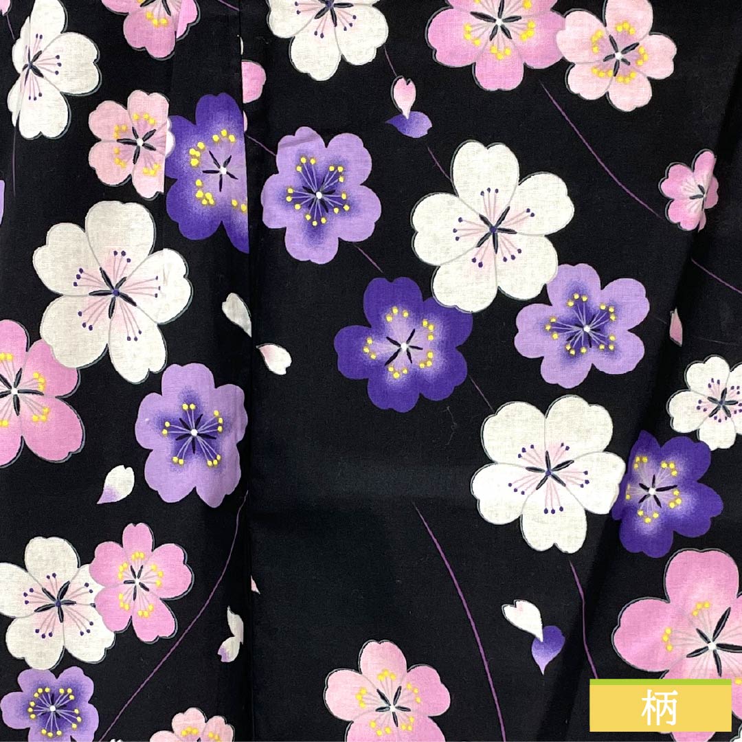 浴衣 木綿 身丈166.5cm 裄丈62.5cm Sランク 単衣 黒系 桜 1118005932510