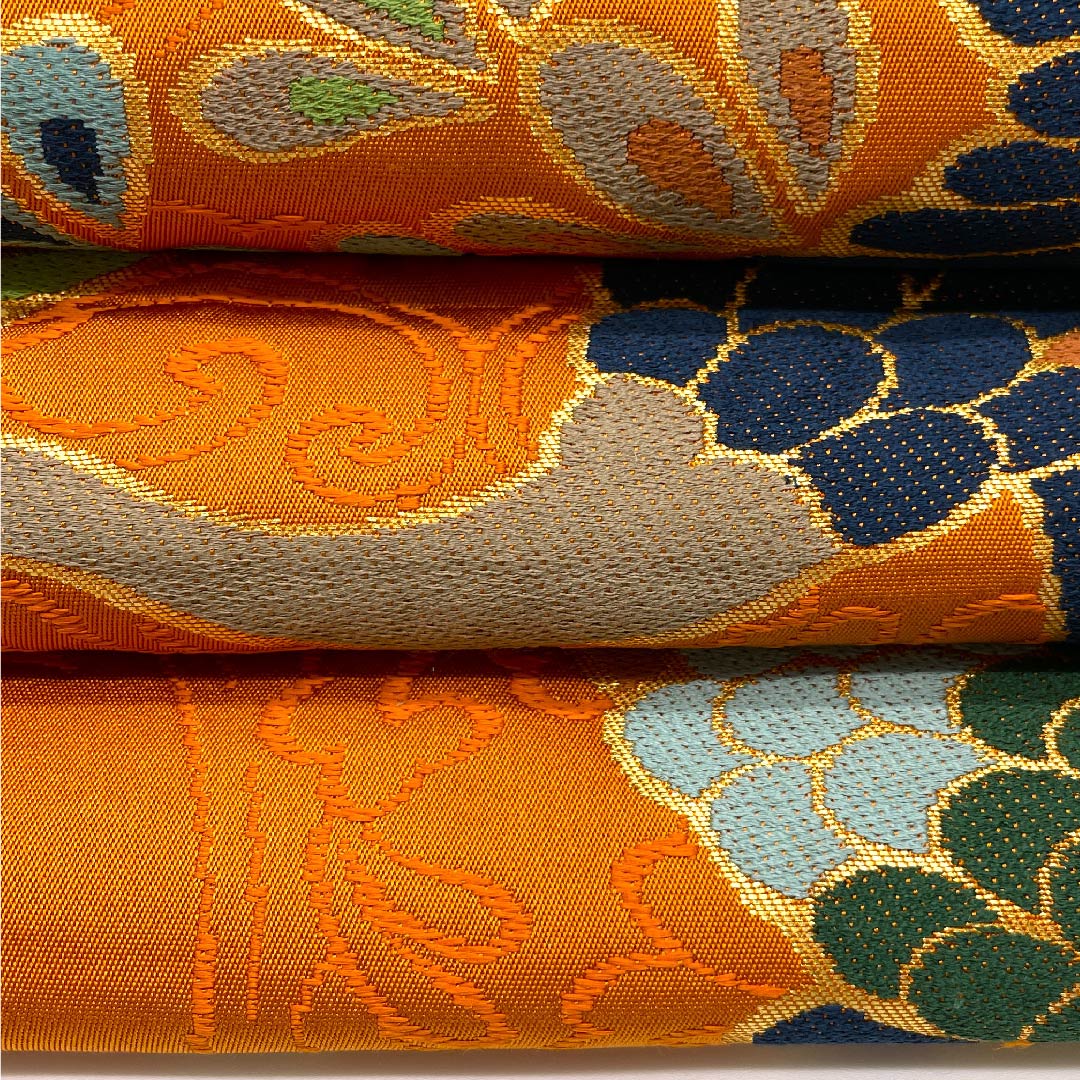 Carrot-colored Fukuro Obi (Bag Belt) with Phoenix Pattern, Shiraayaen Oba, Length 432cm, Pure Silk, S Rank, Six-pass, Formal, Orange, 1123008912326