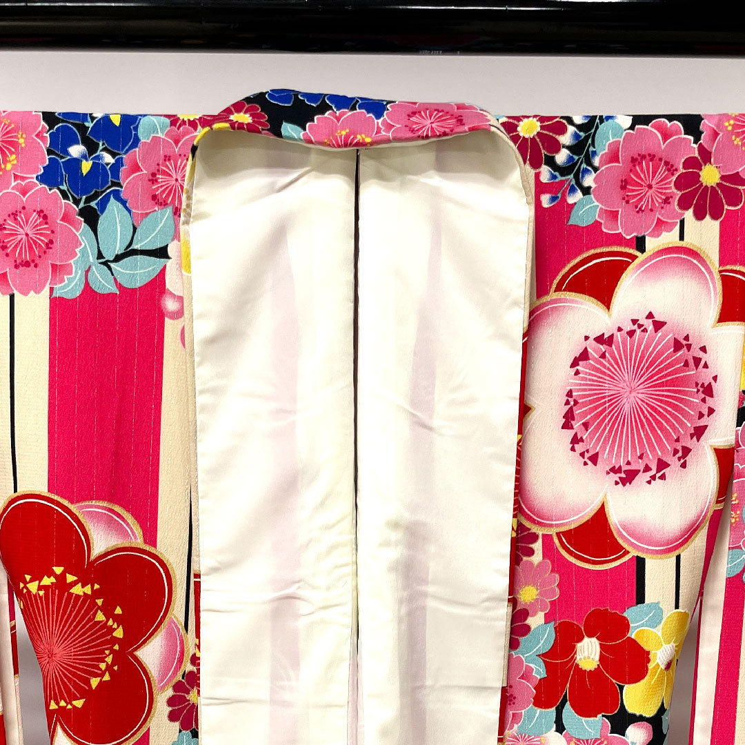 Long-sleeved kimono, length 170.5cm, sleeve length 67cm, lined, scarlet, washable kimono, plum, poly, S rank, pink, 1113001312613