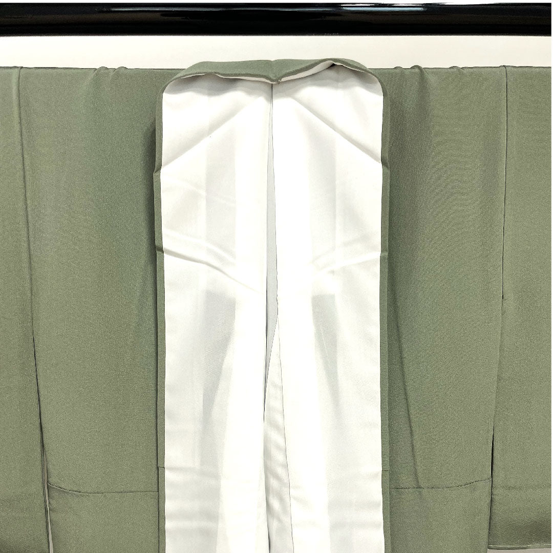 Colored Tomesode, Length 159cm, Sleeve Length 64cm, Lined, Rikyu Gray, Auspicious Pattern, Wave, Plum, Pure Silk, S Rank, None, Green, 1111000462319