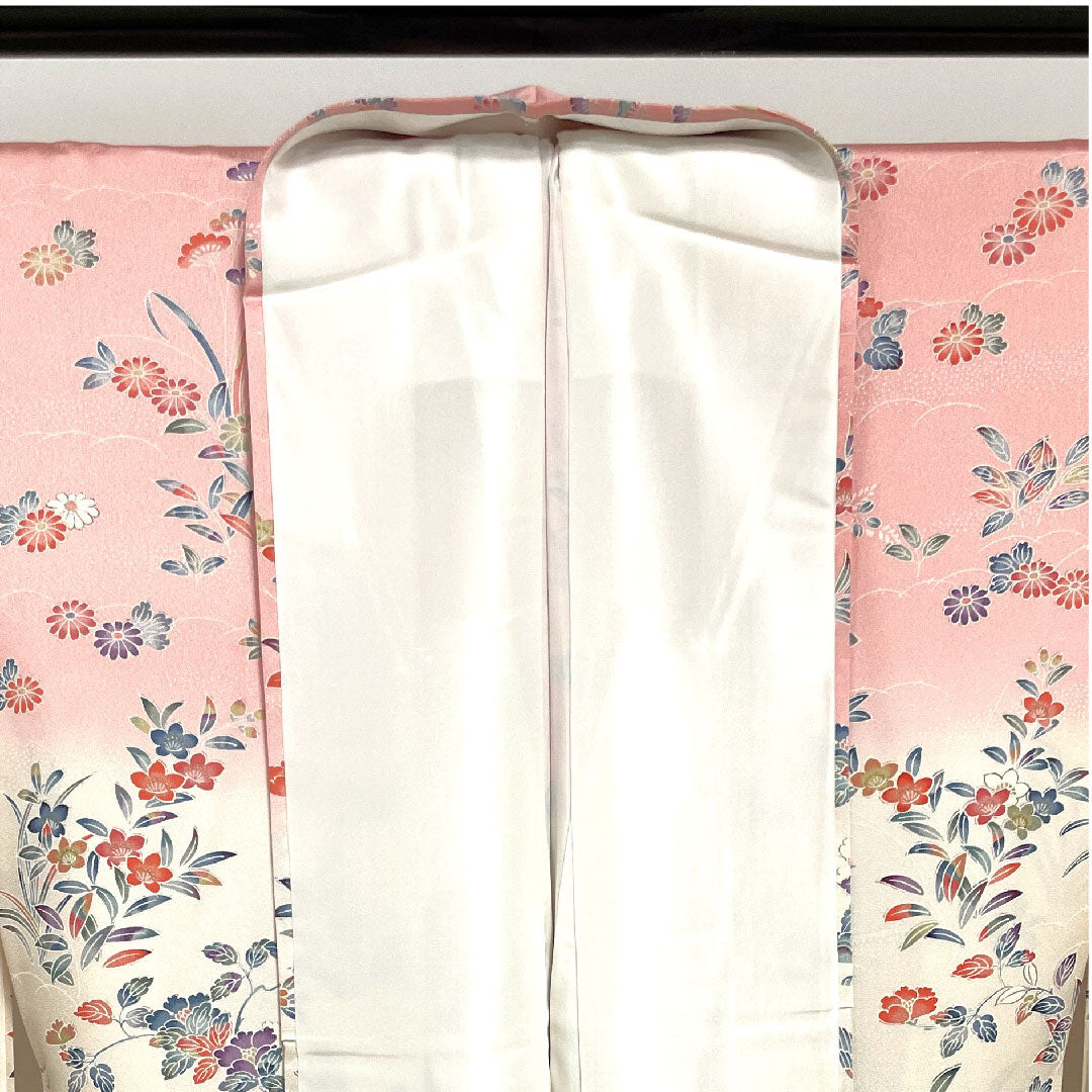 Homongi, lined, length 162.5cm, sleeve length 65cm, single layer plum color, Kyoto Yuzen, floral pattern, pure silk, S rank, pink, 1112001922413