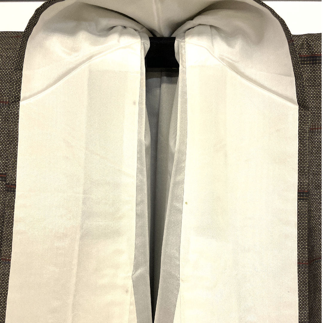 Oshima Tsumugi, Length 163cm, Sleeve length 66cm, Warp and weft ikat, Geometric pattern, Pure silk, S rank, Awase, Brown, 1116001182414