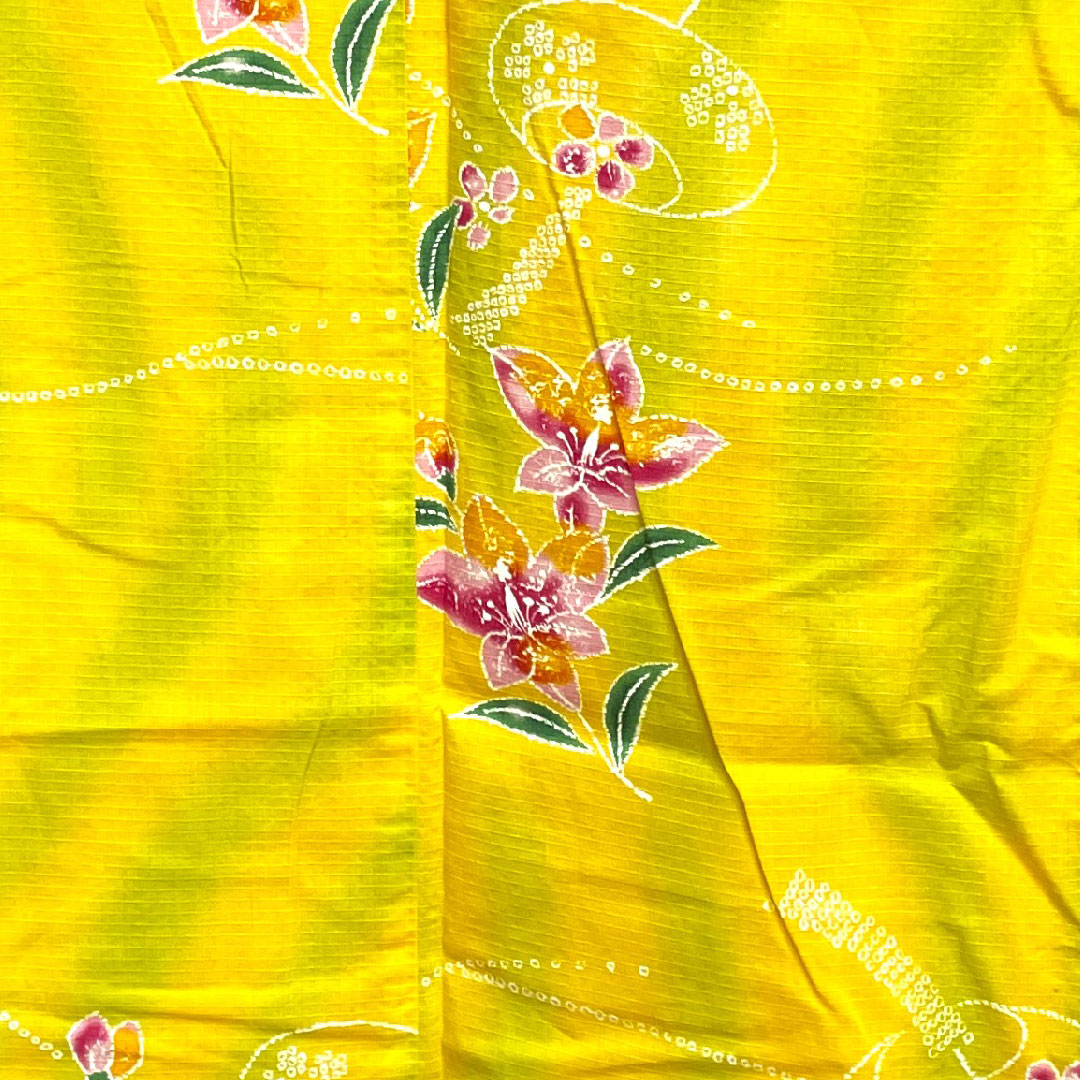 Yukata, Sunflower color, Wind chimes and flower pattern, Cotton, A rank, Single layer, Length 161.5cm, Sleeve length 69cm, Yellow, 1118001033423