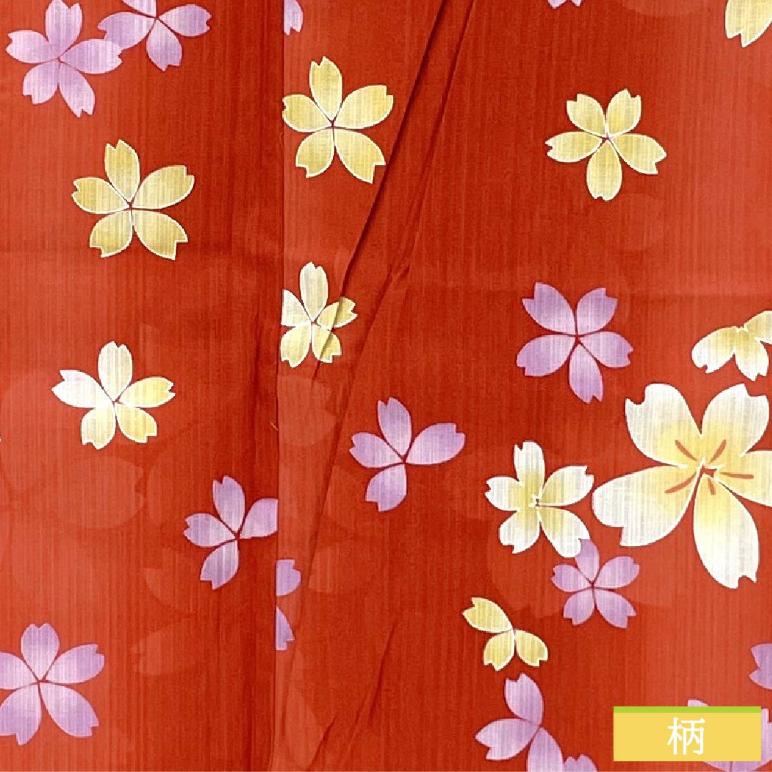 Cotton Yukata, Length 162cm, Sleeve Length 67.5cm, S Rank, Single Layer, Vermilion, Cinnabar, Cherry Blossom Design, 1118006512416