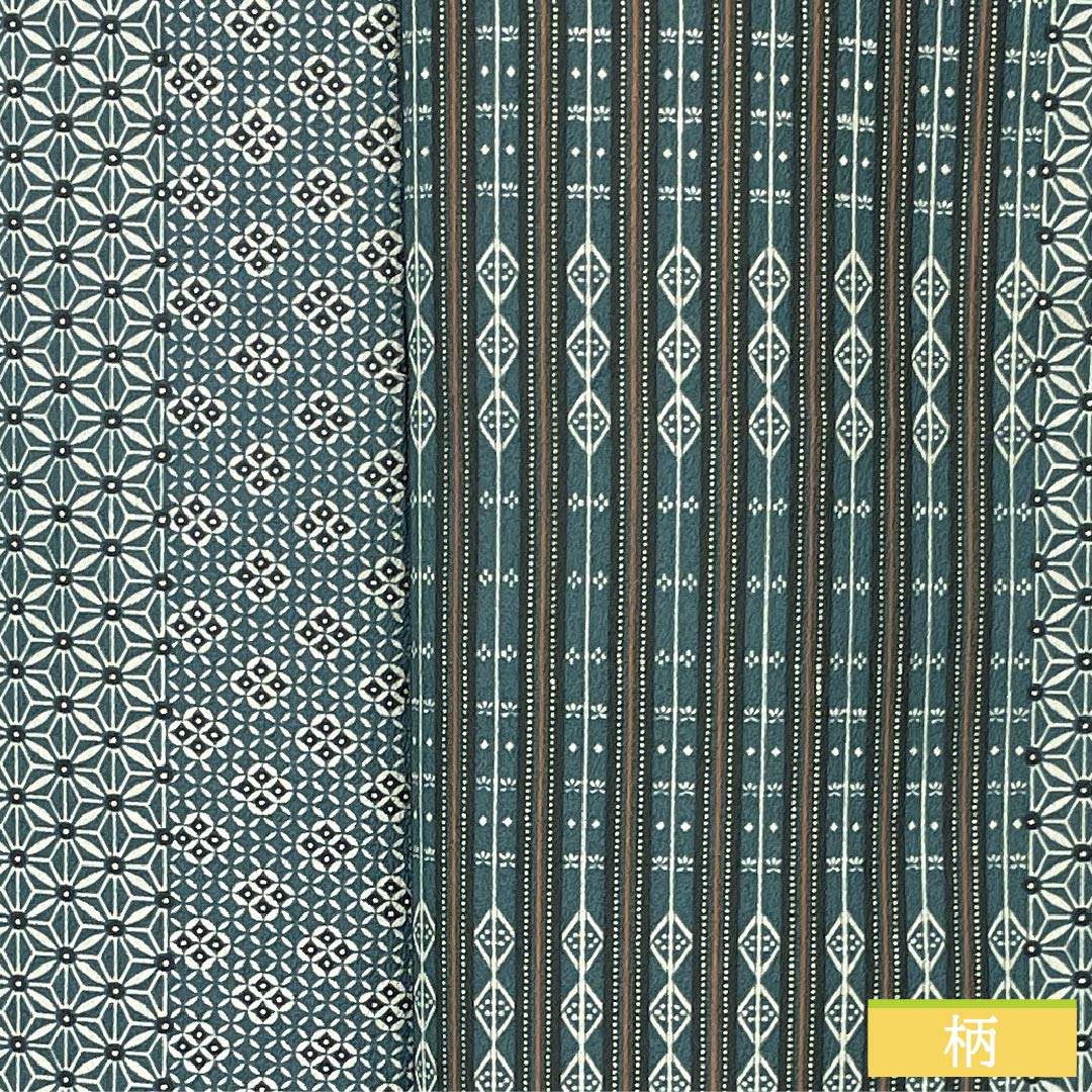 Polyester Komon, Rank S, Length 158cm, Sleeve-to-shoulder 65.5cm, Lined, Chalcanthite (Tanbairo) Color, Stenciled Dyeing, Abstract Pattern, Half-lined, Washable Kimono, Green-based, 1115007932319