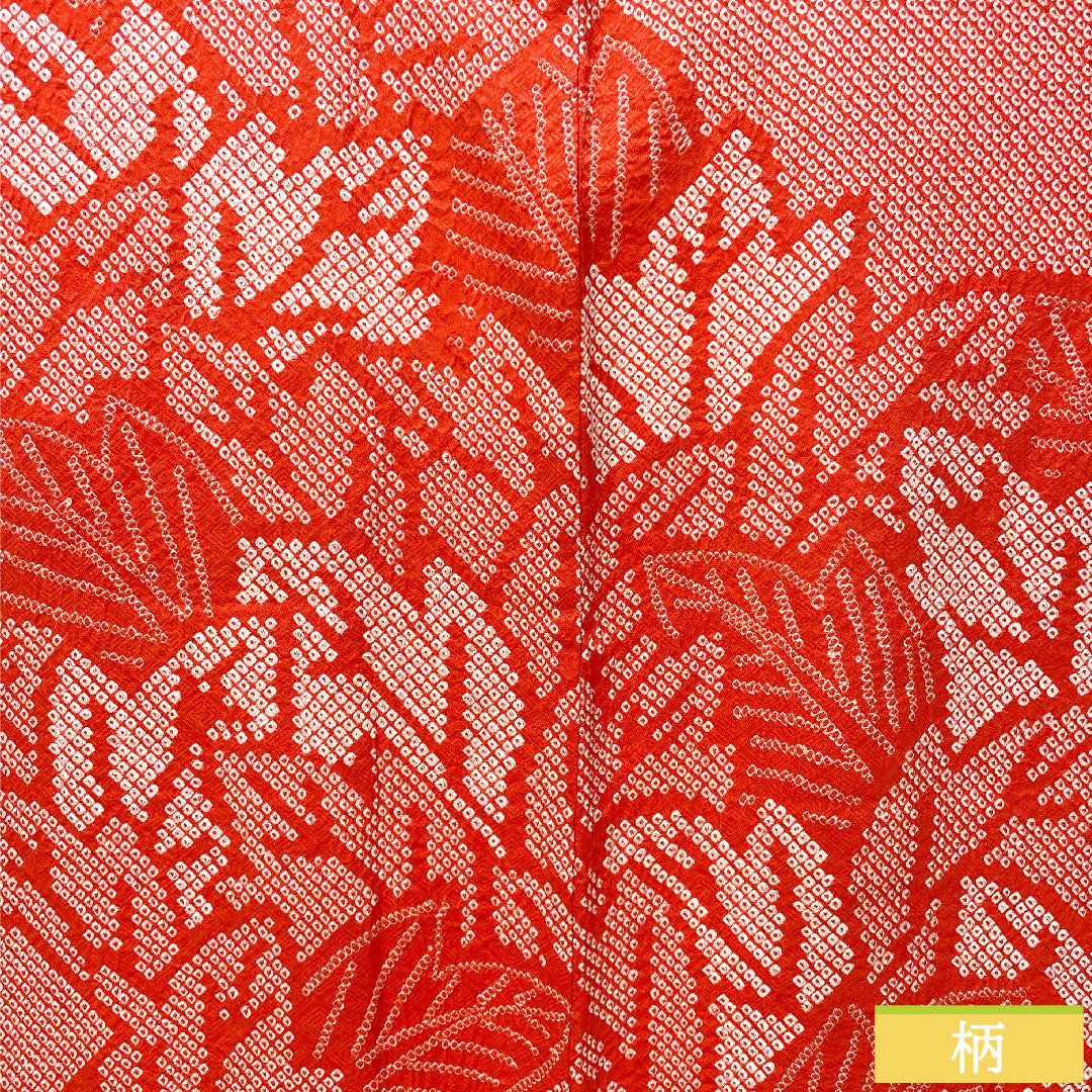 Haori (Japanese traditional coat) made of pure silk, length 78cm, sleeve length 66cm, scarlet, all-dyed, leaf pattern, with basting thread, S rank, lined, red, 1117001092912
