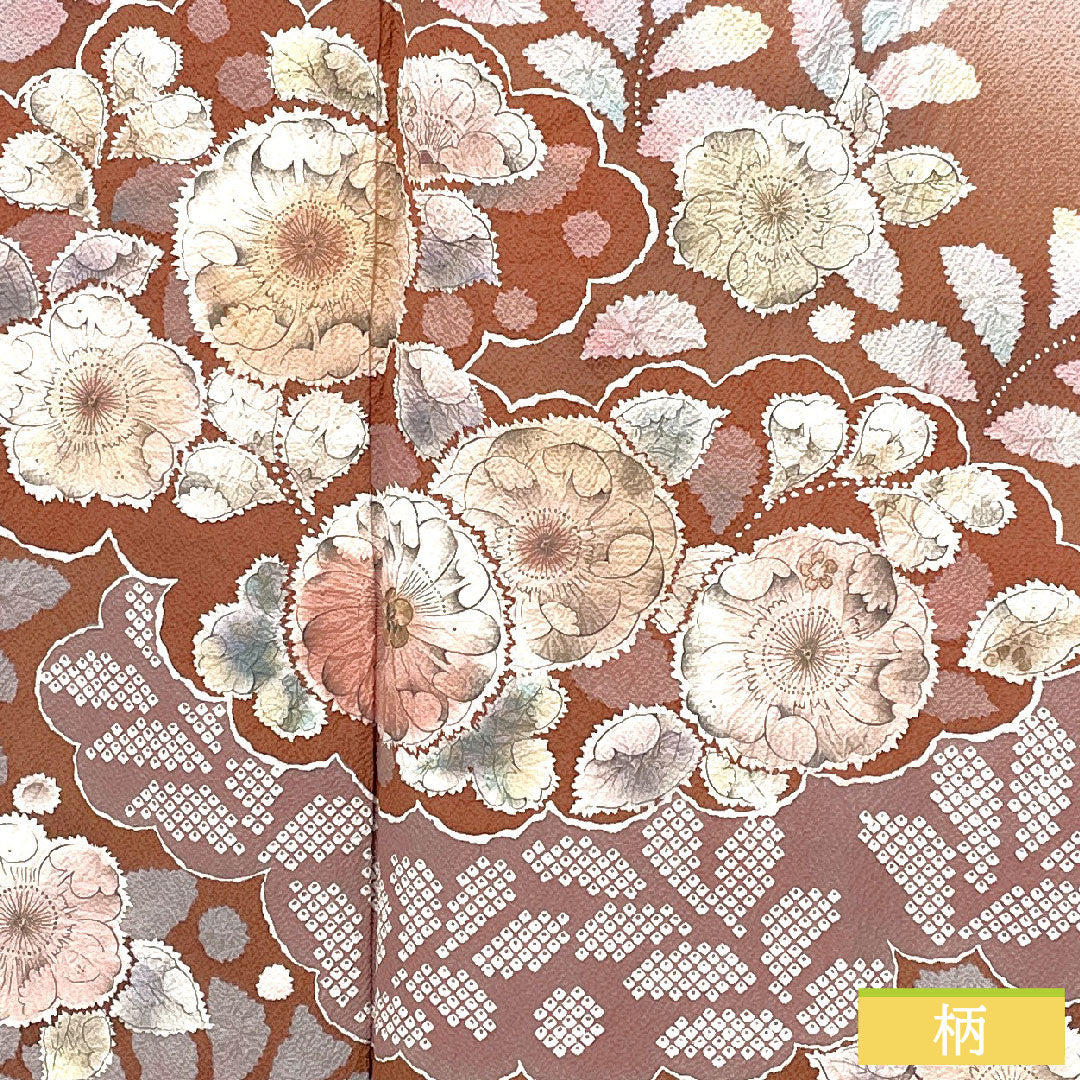 Homongi, pure silk, lined, length 157.5cm, sleeve length 66.5cm, crimson grey, Tsujigahana, made by Kiriya Suizan Kobo, A rank, purple, 1112005813320
