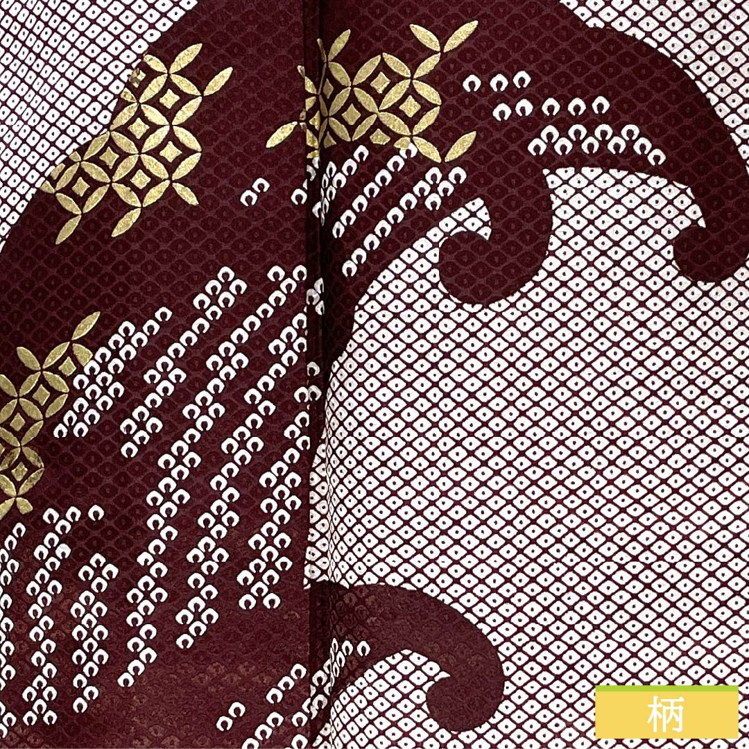 Homongi (visiting kimono), polyester, grade A, single layer, length 162cm, sleeve length 66.5cm, mokuranjiki (mokuran-jiki) pattern with wave design, shippo (cloisonne) pattern, with half-collar, washable, red, product number 1112006963412