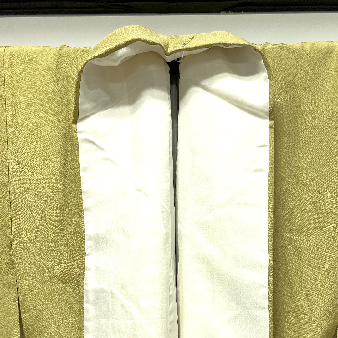 Plain color, withered color, wave, bellflower, length 159.5cm, sleeve length 62cm, lined, pure silk, S rank, yellow, 1114000582323