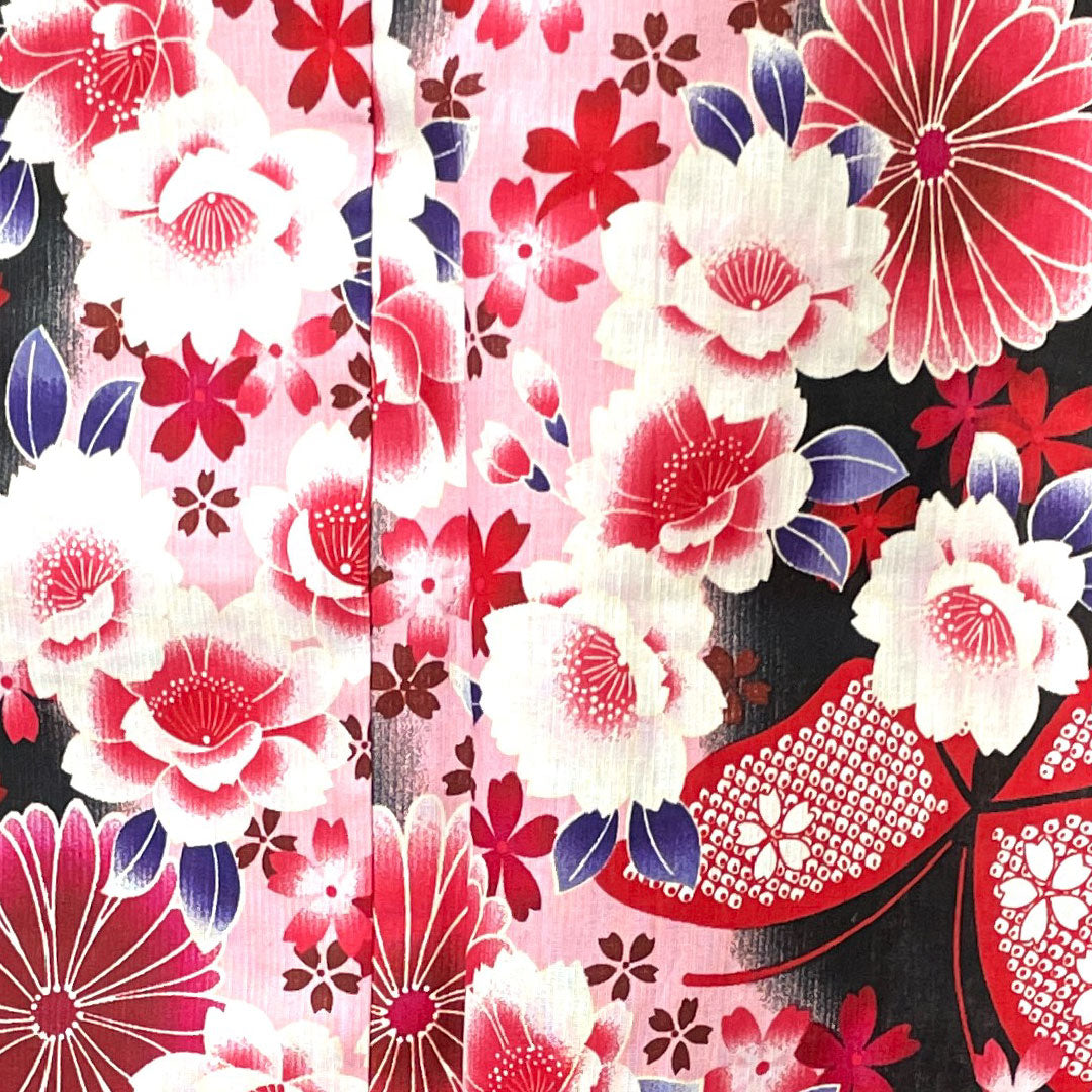 Yukata, Chrysanthemum, Cherry Blossom, Butterfly, Cotton, S Rank, Single Layer, Length 163cm, Sleeve Length 64cm, Black, 1118001522410