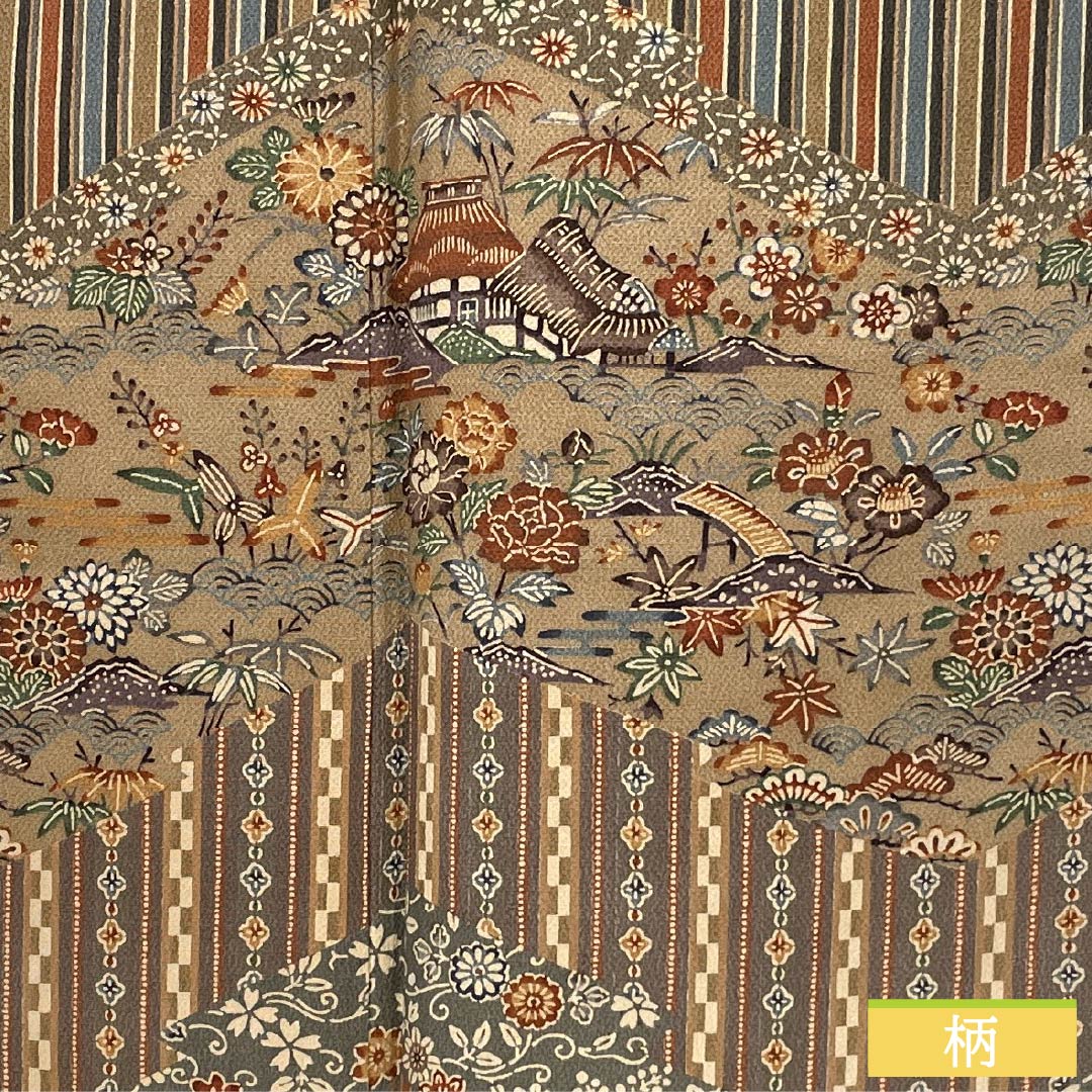Visiting Kimono, Pure Silk, S Rank, Lined, Length 165.5cm, Sleeve Length 66.5cm, Enshu Brown, Kyoto Bingata Pattern, Striped, Chayatsuji, Orange, Item Number: 1112006892526